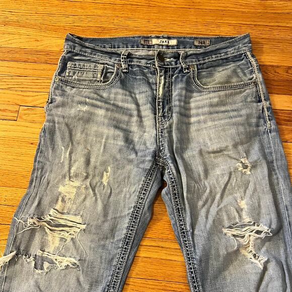 Silver Jeans Mens 34 Jake Straight Distressed Thick Stitch Pants - Picture 2 of 11